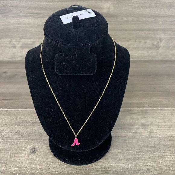 Baublebar 18K Gold Enamel Initial Necklace "A" Pendant Charm Adjustable - Picture 2 of 10